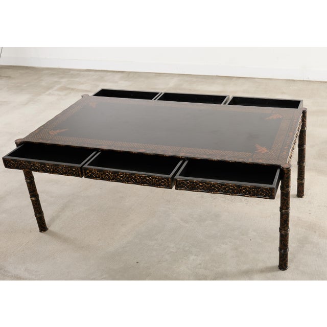 Dennis & Leen Regency Style Lacquer Chinoiserie Decorated Desk For Sale - Image 10 of 17