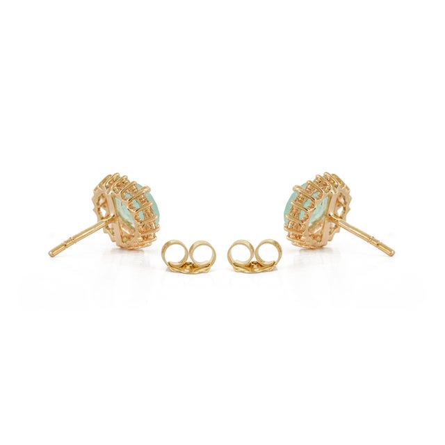 Celadon 1.89ct Oval Cut Paraiba Stud Earrings With Diamonds in 14k Yellow Gold- A Pair For Sale - Image 8 of 15