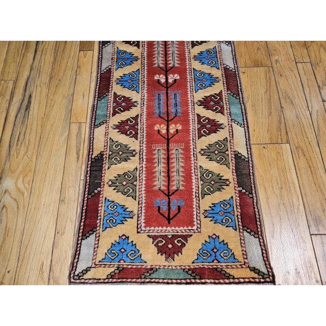 Vintage Turkish Oushak Runner, Handwoven Wool Pile, Geometric Design, 3' x 9' For Sale - Image 11 of 16