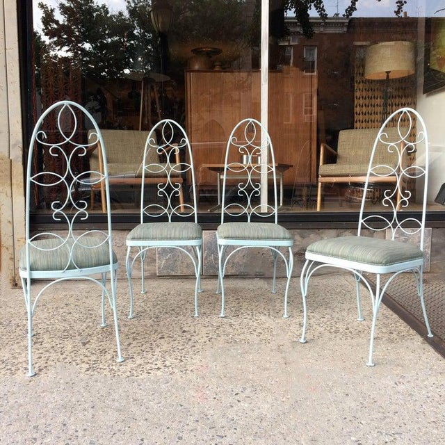 Mid Century High Back Wrought Iron Patio Garden Dining Chair Set