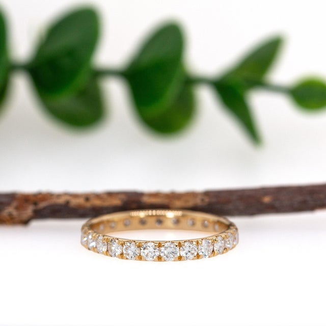 Contemporary Lab-Created Diamond Eternity Band in Solid 14k Yellow Gold | Stackable Ring, Size 6.75 For Sale - Image 3 of 8