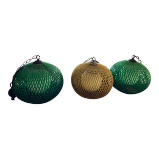 Mid-Century Woven Fiberglass Pendant Lights - Set of 3 For Sale