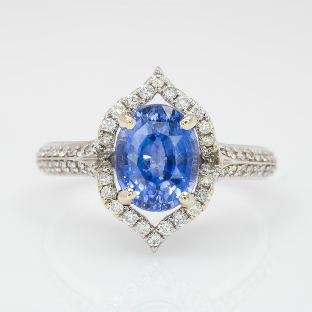 2.8ct Ceylon Sapphire Ring W Earth Mined Diamonds in Solid 14k Gold Oval 9x7mm, Size 6.75 For Sale - Image 4 of 8