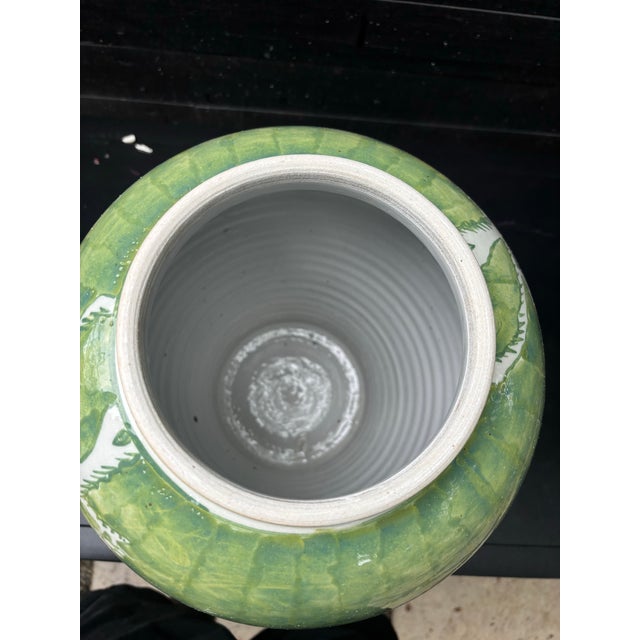 Large Celadon Green Cherry Blossom Ginger Jar – Hand Painted Chinoiserie Porcelain Lidded Vase For Sale - Image 10 of 12