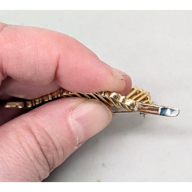 Gold Vintage Signed Boucher Goltone & Clear Rhinestone Leaf Brooch For Sale - Image 8 of 11