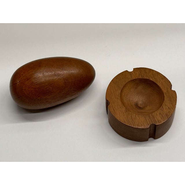1970s 1970s Mid-Century Modern Oak Egg Sculpture on Wooden Base For Sale - Image 5 of 8