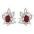 Big Floral Clip-On Studs Earring With Brilliant Ruby & Diamonds - 2 Pieces For Sale
