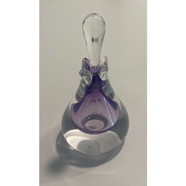 Lovely purple / clear teardrop style perfume bottle with stopper. Signed by Mary Angus 1986.