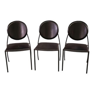 Set of 3 Dakota Jackson Memphis Style "Vik-Ter" Black Leather Side Chair For Sale