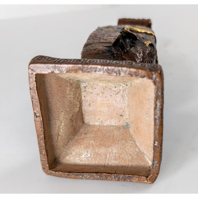 Early 20th Century Japanese Pottery Vase Imitating Mixed Metal Bronze For Sale - Image 11 of 12