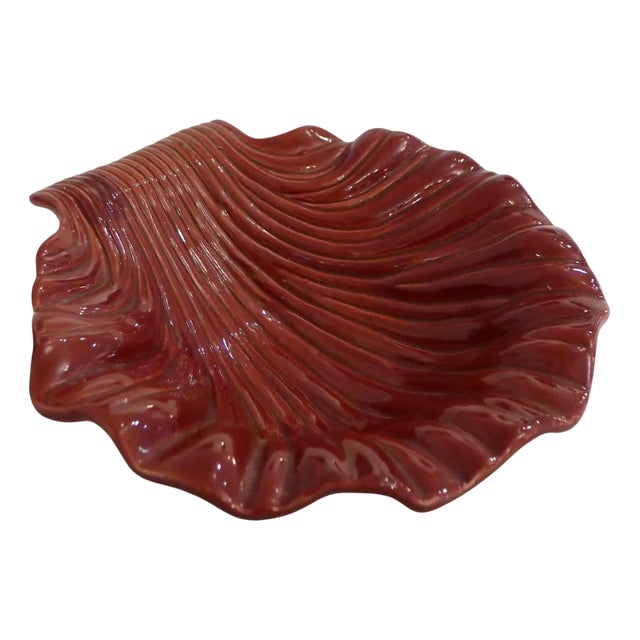 Mid-Century Modern Red Earthenware Rockery Shell Dish, 1950s For Sale