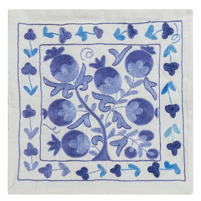 Silk Hand Embroidery Cushion Cover. Suzani Sham. Decorative Throw Pillow 17"x18" For Sale