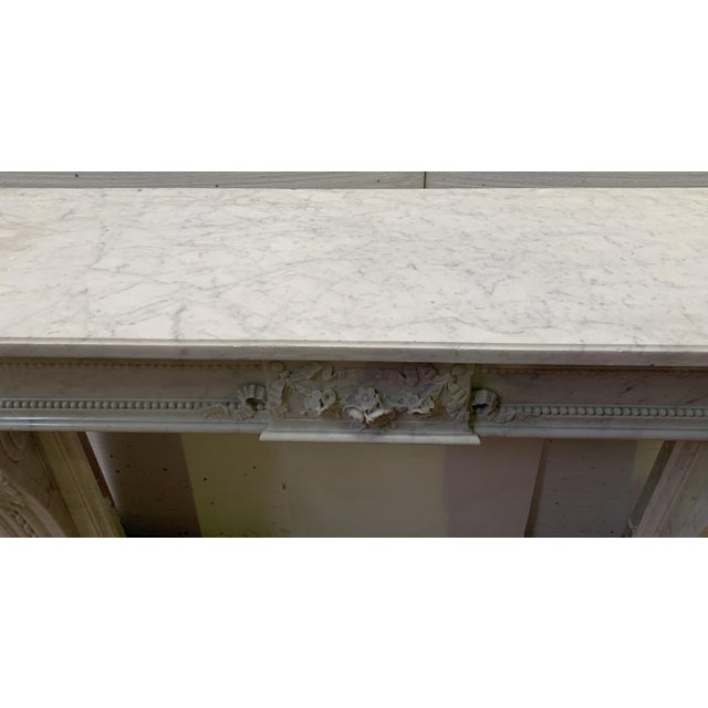 Louis XVI Style Fireplace in White Carrara Marble, 1800s For Sale - Image 13 of 18