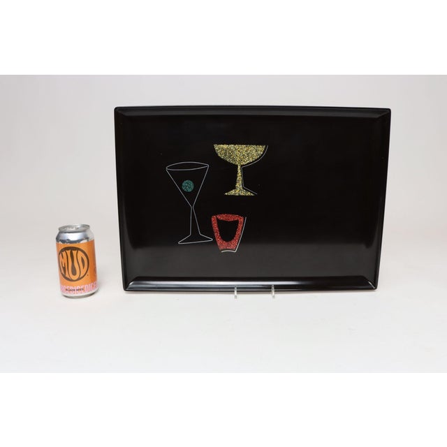Large Rectangular Mid-Century Black Resin Coral and Shell Inlaid "Barware" / "Martini" Drinks Tray by Couroc For Sale In New York - Image 6 of 9