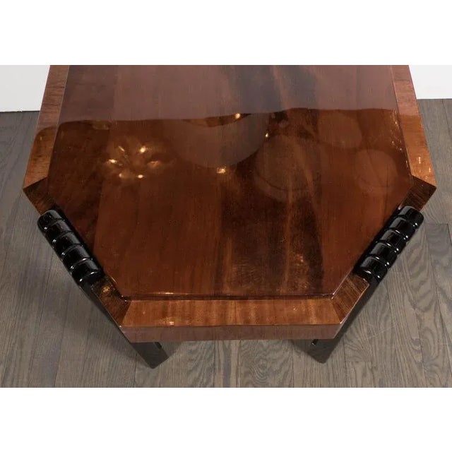 Art Deco Streamlined Octagonal Occasional Table in Bookmatched Burled Walnut For Sale - Image 9 of 10