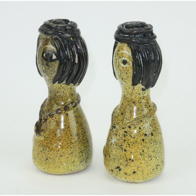 Mid-Century Modern Ceramic Figural Salt & Pepper Shakers Attributed to Alfaraz Pottery, a Pair For Sale - Image 3 of 11