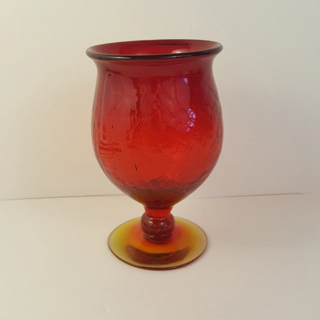 Glass Blenko Mid-Century Amberina Crackle Glass Pedestal Bowl For Sale - Image 7 of 7