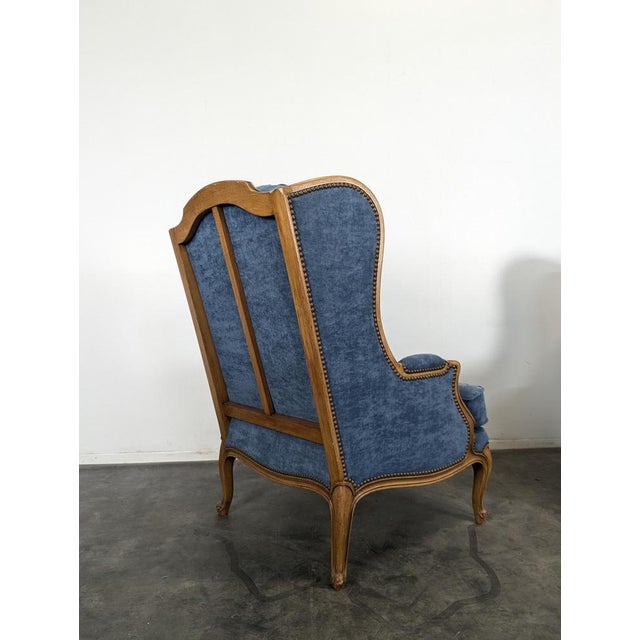 Louis XV Style Wingback Lounge Chairs in Blue Velvet, Set of 2 For Sale - Image 4 of 8