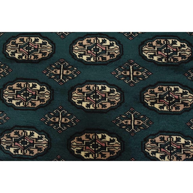 Green Bokhara Rug 3’7” X 5’9” Green Wool Tribal Hand-Knotted Oriental Carpet For Sale - Image 8 of 12