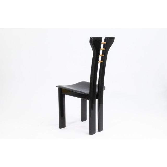 Contemporary Pierre Cardin Italian Contemporary Modern Black Lacquer and Leather Side Chair For Sale - Image 3 of 11