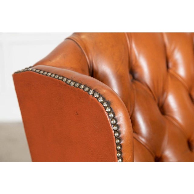 English Tan Leather Wingback Armchair, 1940 For Sale - Image 10 of 15