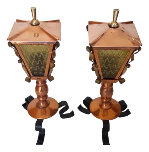 Vintage Copper Lantern Bedside Table Lamps, 1950s, Set of 2