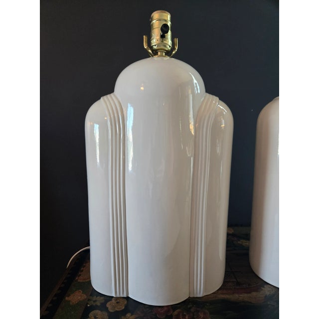 Art Deco Cream Table Lamps - A Pair For Sale - Image 9 of 18