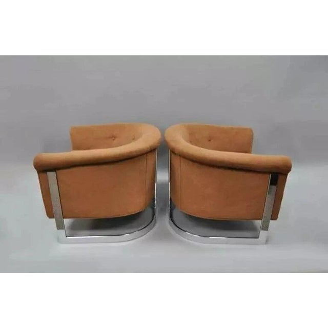 Milo Baughman Mid Century Modern Milo Baughman Chrome Barrel Back Club Lounge Chairs - A Pair For Sale - Image 4 of 10