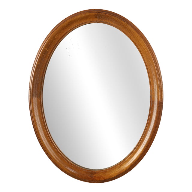 Mid-Century Oval Oak Mirror, Belgium, 1950s For Sale