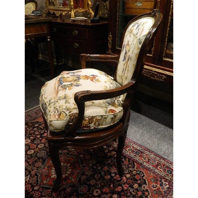 French Carved Walnut Fauteuil Chair, Circa 1840's For Sale - Image 4 of 11