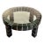 Vintage Postmodern Dark Wood Block and Glass Circular Coffee Table For Sale