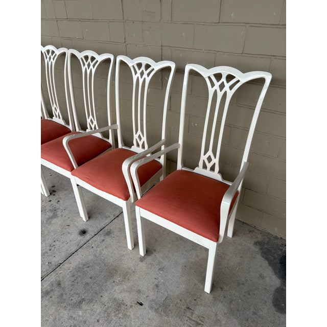 Italian Vintage White Lacquer Dining Chairs from Casa Nova. Set of 8, 2 Arm Chairs and 6 Dining Chairs. Uphostered in...