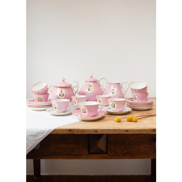 Pink Porcelain Tea Service for 11 with Medallion from Vieux, Paris, 1900s, Set of 25 For Sale - Image 14 of 14