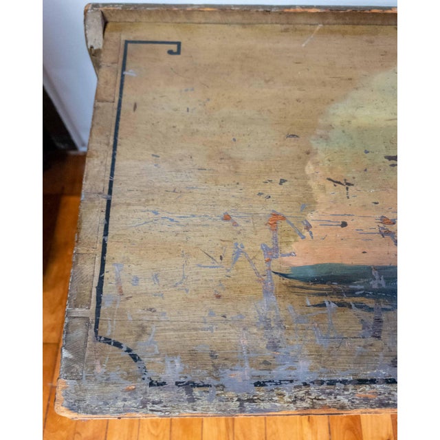 19th Century Paint Decorated Blanket Chest With Later Nautical Ship Painting For Sale - Image 14 of 16