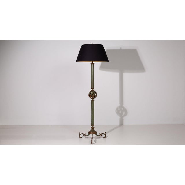 Traditional 1940s France Deep Ebony Black Ebonized Floor Lamp For Sale - Image 3 of 11