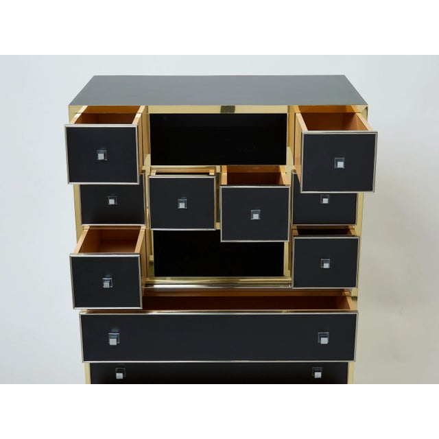 1970s Vintage Michel Pigneres Brass Chrome Black Cabinet Secretaire For Sale - Image 6 of 13