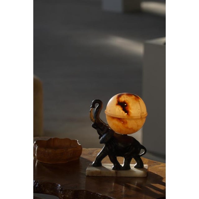 Early 20th Century Art Deco Elephant Table Lamp with Alabaster Globe, 1930s For Sale - Image 4 of 18