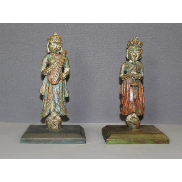 Polychrome Wood Sculptures, North India, 19th Century, Set of 2 For Sale - Image 13 of 13