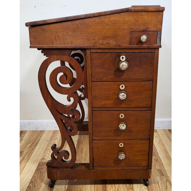 Antique English 19th C Victorian Mahogany Slant Top Davenport Desk For Sale - Image 9 of 16