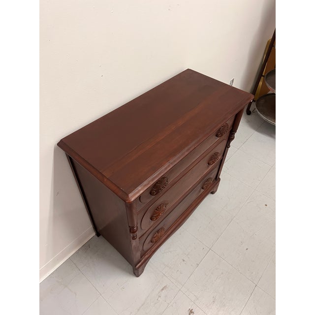 1970s Vintage Mahogany Wood Dresser 3-Dovetailed Drawers With Solid Wood Pine Cone Handle For Sale - Image 4 of 7