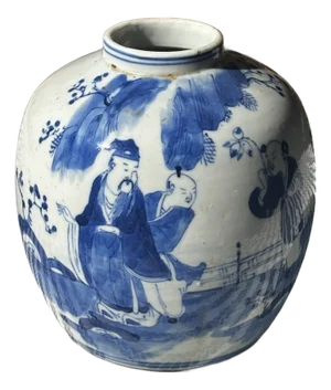 Small Scale Chinese Blue & White Chinoiserie Style Ginger Jar Without Lid