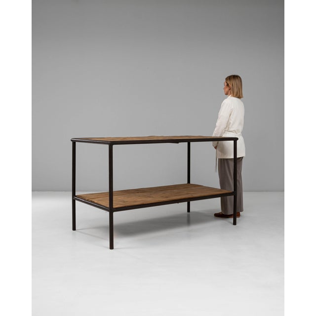 Industrial 20th Century French Industrial Wooden Table On Metal Base For Sale - Image 3 of 18