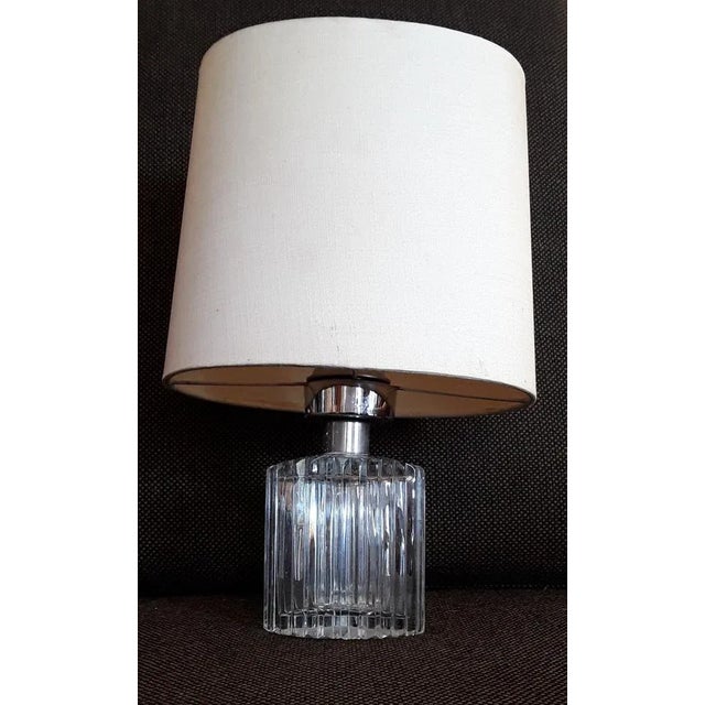 Vintage German Table Lamp with a Hand-Polished Crystal Glass Foot with a Cream-Colored Fabric Screen, 1970s For Sale - Image 3 of 6