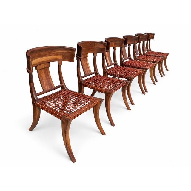 Mid-Century Modern Walnut Klismos Dining Chairs Set of 6 For Sale - Image 3 of 6