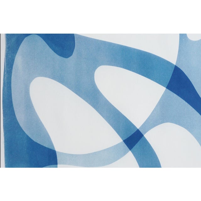 Blue 2025, Mid-Century Modern Shapes, Handmade Unique Monotype Cyanotype, Rotating Mobile in Blue Tones by Kind of Cyan For Sale - Image 8 of 8