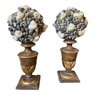 19th Century Lacquered Wood Sicilian Palm Holder With Shell Composition - a Pair For Sale