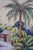 Green Late 20th Century Talbot Tropical Caribbean Garden Village Watercolor on Silk Painting 27" For Sale - Image 8 of 9