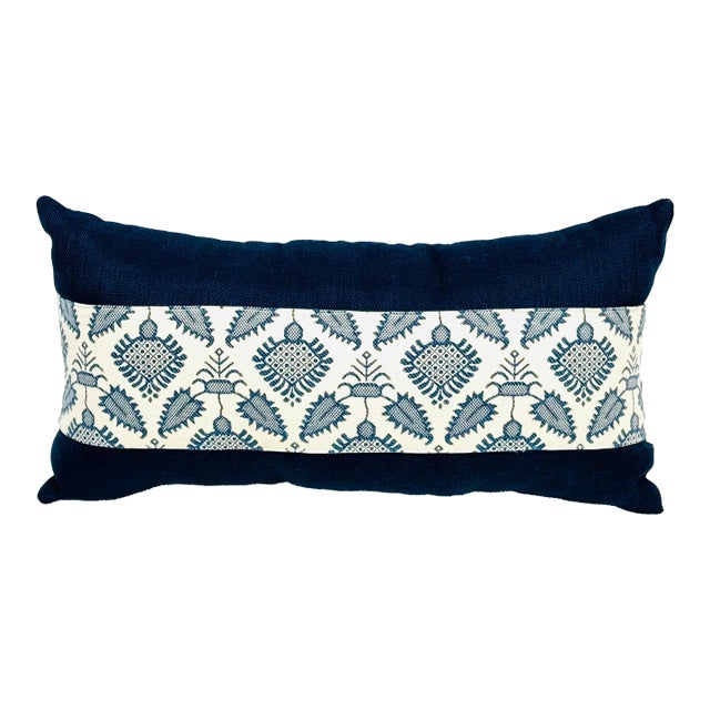11” X 20” Lumbar Pillow in Fabricut Pondicherry Indigo For Sale
