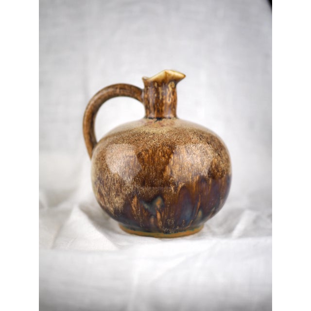 Mid-Century French Round Pitcher Medium Neck Glazed Stoneware For Sale - Image 9 of 12