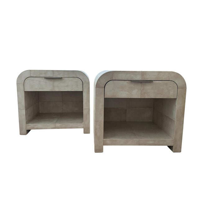 Restoration Hardware Lucien Parchment Nightstands – Pair For Sale In Boston - Image 6 of 7